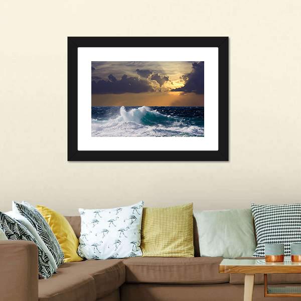 Mediterranean Wave During Storm Canvas Wall Art-3 Horizontal-Gallery Wrap-25" x 16"-Tiaracle