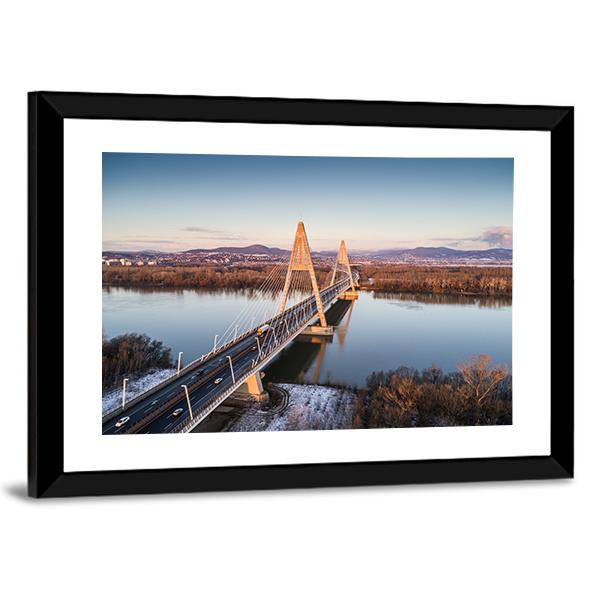 Megyeri Bridge Over River Canvas Wall Art-1 Piece-Framed Print-20" x 16"-Tiaracle