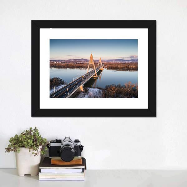 Megyeri Bridge Over River Canvas Wall Art-1 Piece-Framed Print-42" x 14"-Tiaracle