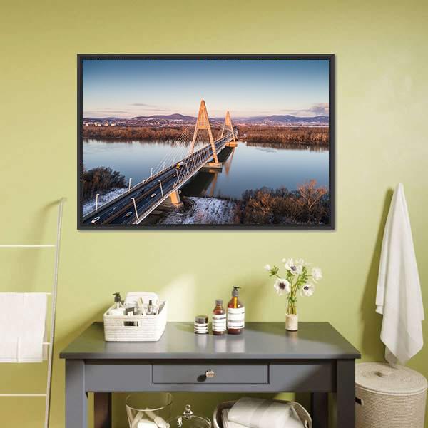 Megyeri Bridge Over River Canvas Wall Art-5 Horizontal-Gallery Wrap-22" x 12"-Tiaracle