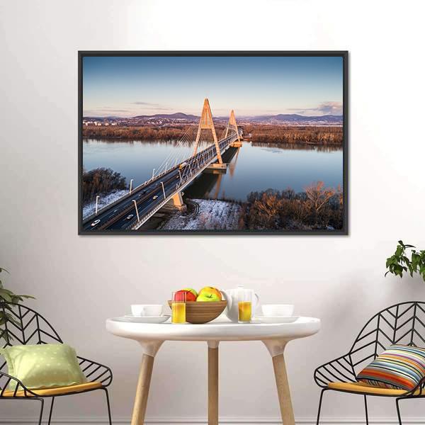 Megyeri Bridge Over River Canvas Wall Art-3 Horizontal-Gallery Wrap-25" x 16"-Tiaracle