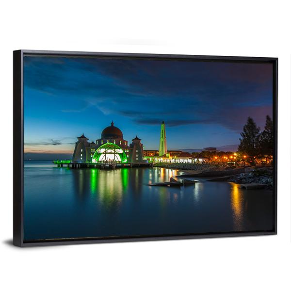 Melaka Straits Mosque Canvas Wall Art-1 Piece-Floating Frame-36" x 24"-Tiaracle