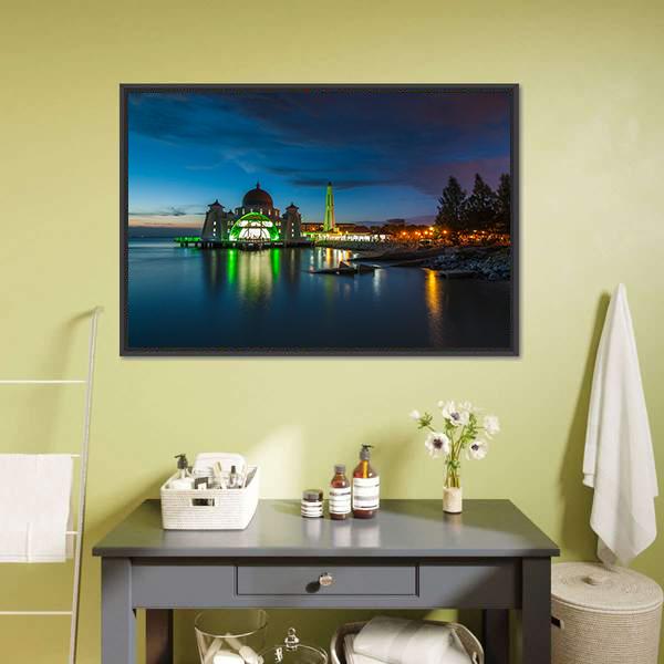 Melaka Straits Mosque Canvas Wall Art-5 Horizontal-Gallery Wrap-22" x 12"-Tiaracle