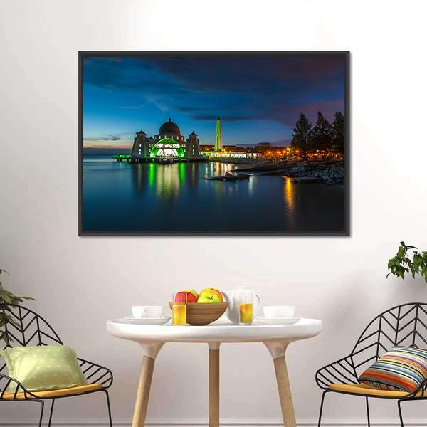 Melaka Straits Mosque Canvas Wall Art-5 Horizontal-Gallery Wrap-22" x 12"-Tiaracle