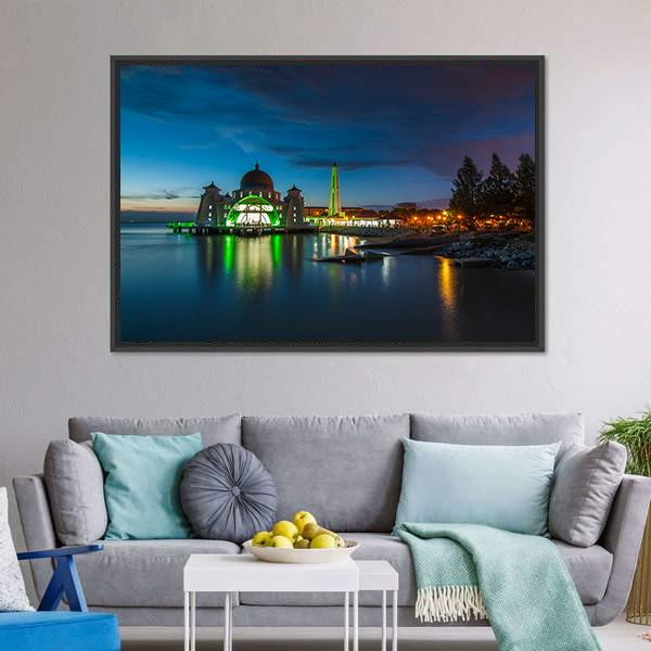 Melaka Straits Mosque Canvas Wall Art-5 Horizontal-Gallery Wrap-22" x 12"-Tiaracle
