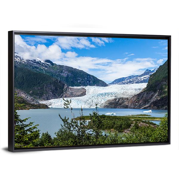 Mendenhall Glacier & Lake Canvas Wall Art-1 Piece-Floating Frame-36" x 24"-Tiaracle