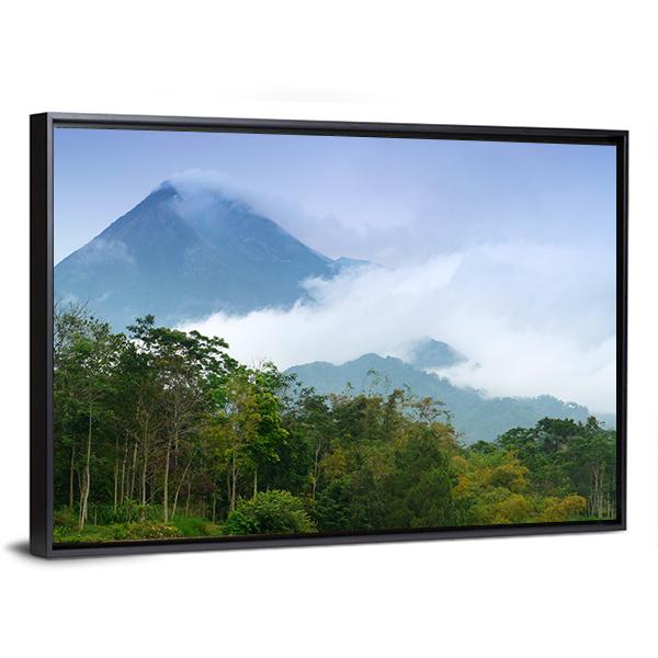 Merapi Mount Emitting Smoke Canvas Wall Art-1 Piece-Floating Frame-24" x 16"-Tiaracle