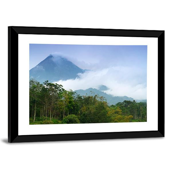 Merapi Mount Emitting Smoke Canvas Wall Art-1 Piece-Framed Print-20" x 16"-Tiaracle