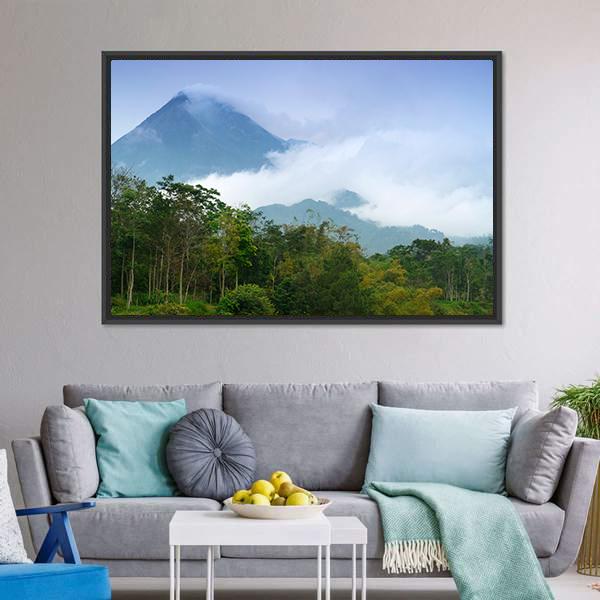Merapi Mount Emitting Smoke Canvas Wall Art-3 Horizontal-Gallery Wrap-25" x 16"-Tiaracle