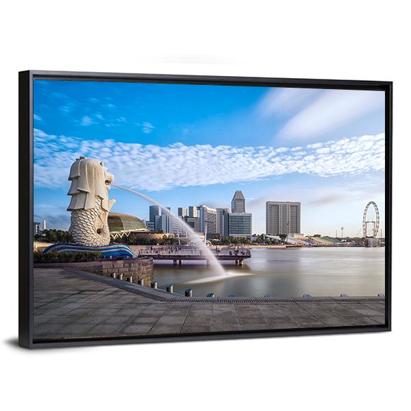 Merlion Fountain Singapore Canvas Wall Art-1 Piece-Floating Frame-24" x 16"-Tiaracle