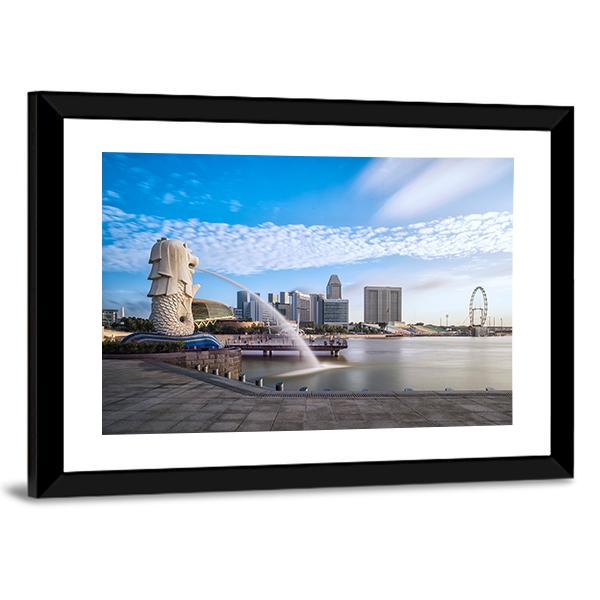 Merlion Fountain Singapore Canvas Wall Art-1 Piece-Framed Print-20" x 16"-Tiaracle