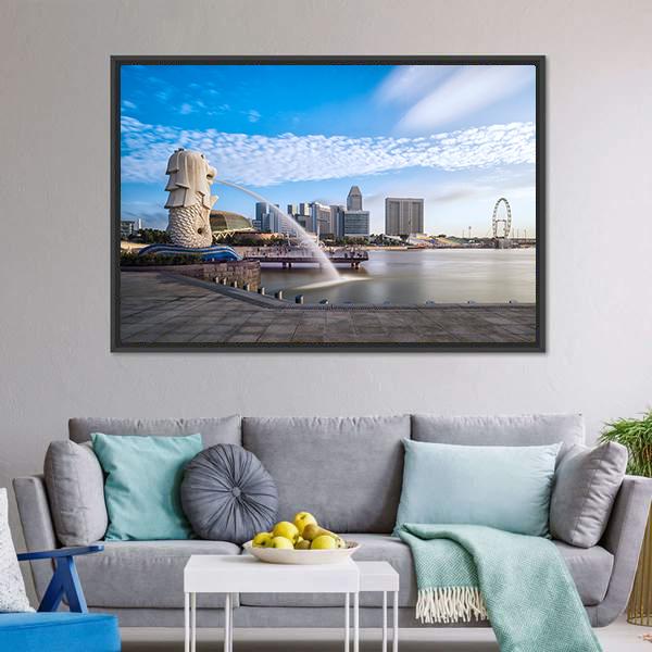 Merlion Fountain Singapore Canvas Wall Art-3 Horizontal-Gallery Wrap-25" x 16"-Tiaracle