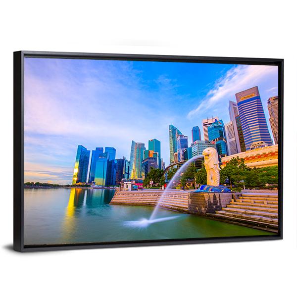 Merlion Park Singapore Canvas Wall Art-1 Piece-Floating Frame-24" x 16"-Tiaracle