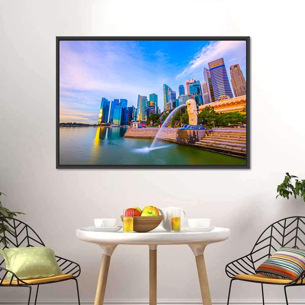 Merlion Park Singapore Canvas Wall Art-1 Piece-Floating Frame-24" x 16"-Tiaracle