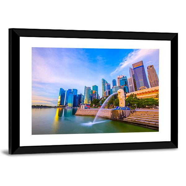 Merlion Park Singapore Canvas Wall Art-1 Piece-Framed Print-20" x 16"-Tiaracle