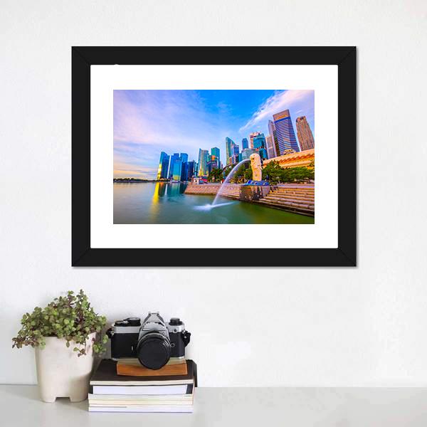 Merlion Park Singapore Canvas Wall Art-1 Piece-Framed Print-20" x 16"-Tiaracle