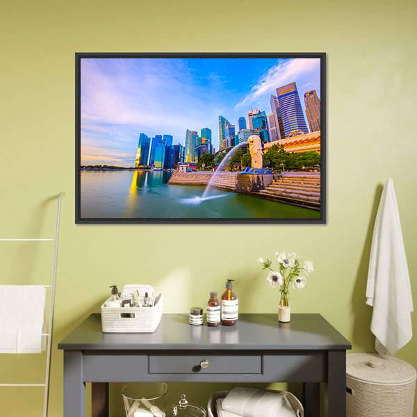 Merlion Park Singapore Canvas Wall Art-3 Horizontal-Gallery Wrap-25" x 16"-Tiaracle