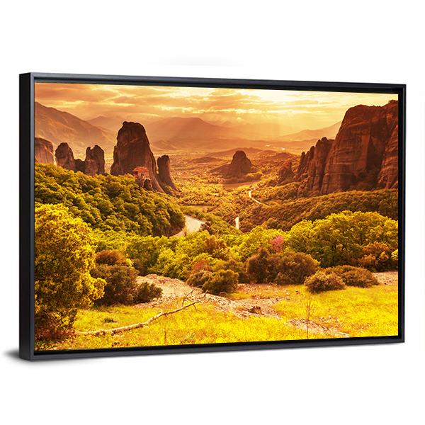Meteora Monasteries Greece Canvas Wall Art-1 Piece-Floating Frame-24" x 16"-Tiaracle