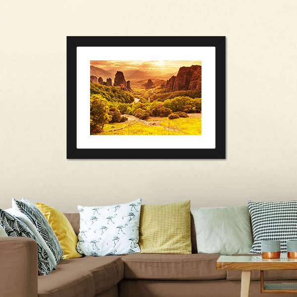 Meteora Monasteries Greece Canvas Wall Art-5 Horizontal-Gallery Wrap-22" x 12"-Tiaracle