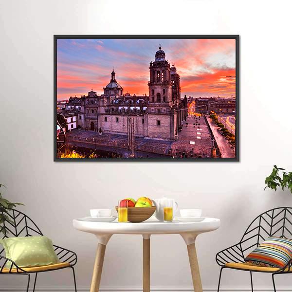Metropolitan Cathedral Mexico Canvas Wall Art-1 Piece-Floating Frame-36" x 24"-Tiaracle