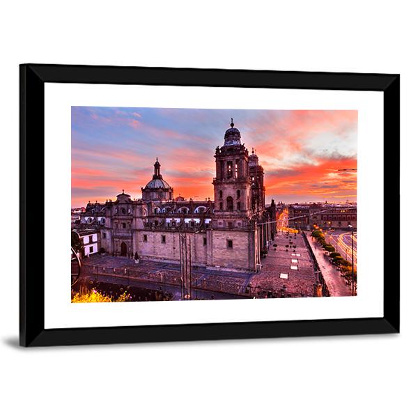Metropolitan Cathedral Mexico Canvas Wall Art-1 Piece-Framed Print-20" x 16"-Tiaracle