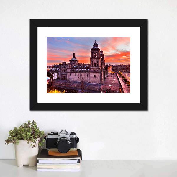 Metropolitan Cathedral Mexico Canvas Wall Art-1 Piece-Framed Print-30" x 20"-Tiaracle