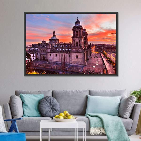 Metropolitan Cathedral Mexico Canvas Wall Art-3 Horizontal-Gallery Wrap-25" x 16"-Tiaracle
