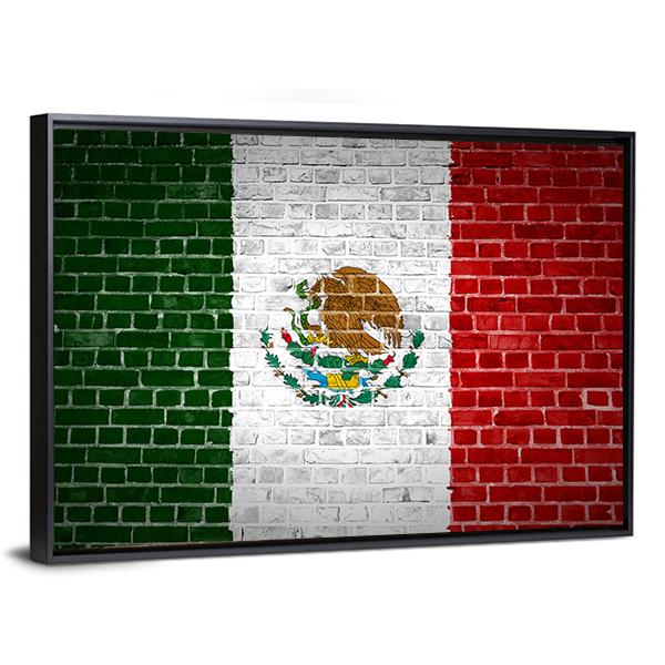 Mexico Flag On Brick Wall Canvas Wall Art-3 Horizontal-Gallery Wrap-25" x 16"-Tiaracle