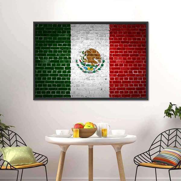 Mexico Flag On Brick Wall Canvas Wall Art-3 Horizontal-Gallery Wrap-25" x 16"-Tiaracle