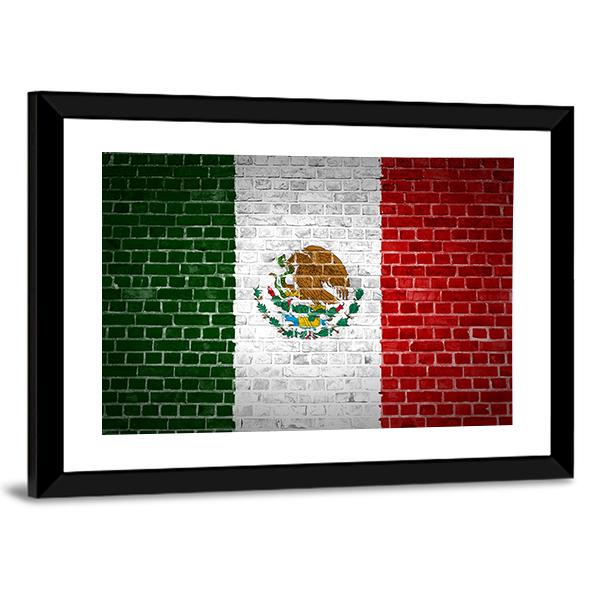 Mexico Flag On Brick Wall Canvas Wall Art-3 Horizontal-Gallery Wrap-25" x 16"-Tiaracle