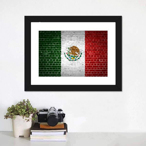 Mexico Flag On Brick Wall Canvas Wall Art-3 Horizontal-Gallery Wrap-25" x 16"-Tiaracle