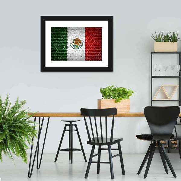 Mexico Flag On Brick Wall Canvas Wall Art-3 Horizontal-Gallery Wrap-25" x 16"-Tiaracle