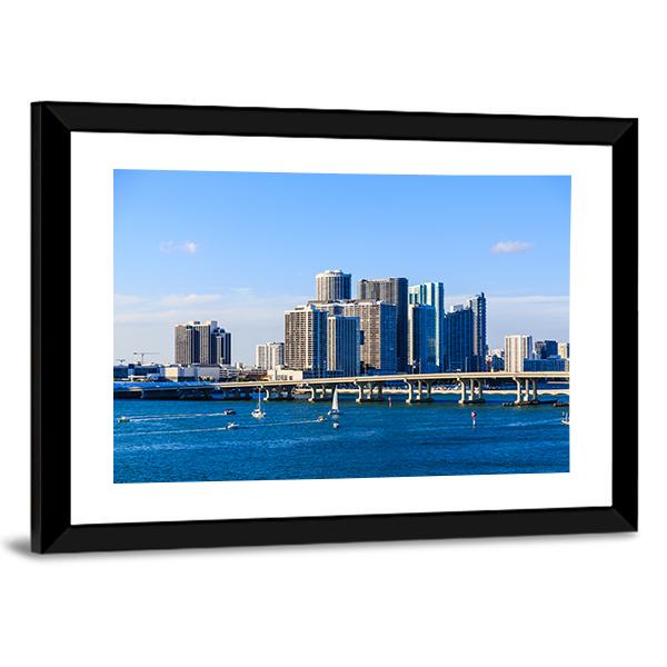 Miami Skyline Causeway Canvas Wall Art-3 Horizontal-Gallery Wrap-25" x 16"-Tiaracle