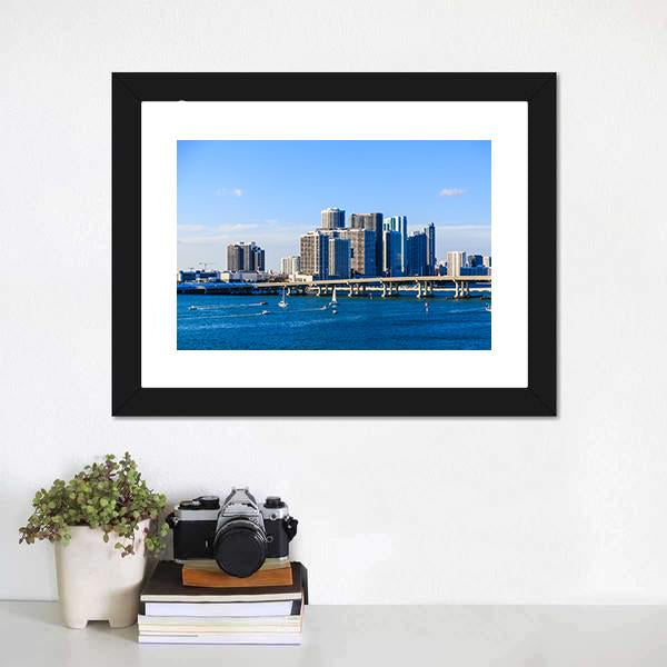 Miami Skyline Causeway Canvas Wall Art-3 Horizontal-Gallery Wrap-25" x 16"-Tiaracle