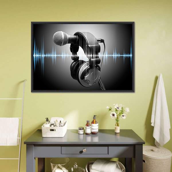 Microphone &amp; Headphones Canvas Wall Art-3 Horizontal-Gallery Wrap-25" x 16"-Tiaracle