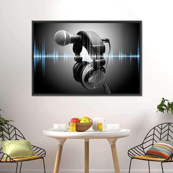 Microphone & Headphones Canvas Wall Art-3 Horizontal-Gallery Wrap-25" x 16"-Tiaracle
