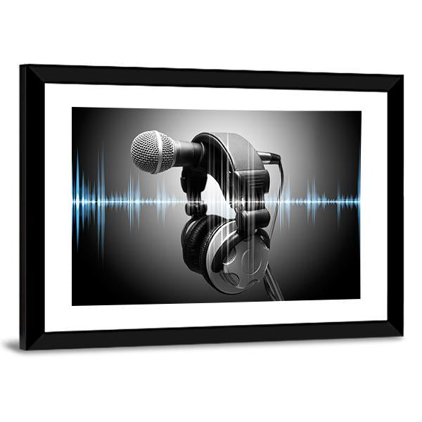 Microphone &amp; Headphones Canvas Wall Art-3 Horizontal-Gallery Wrap-25" x 16"-Tiaracle
