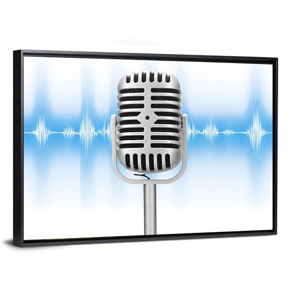 Microphone With Audio Wave Canvas Wall Art-3 Horizontal-Gallery Wrap-25" x 16"-Tiaracle