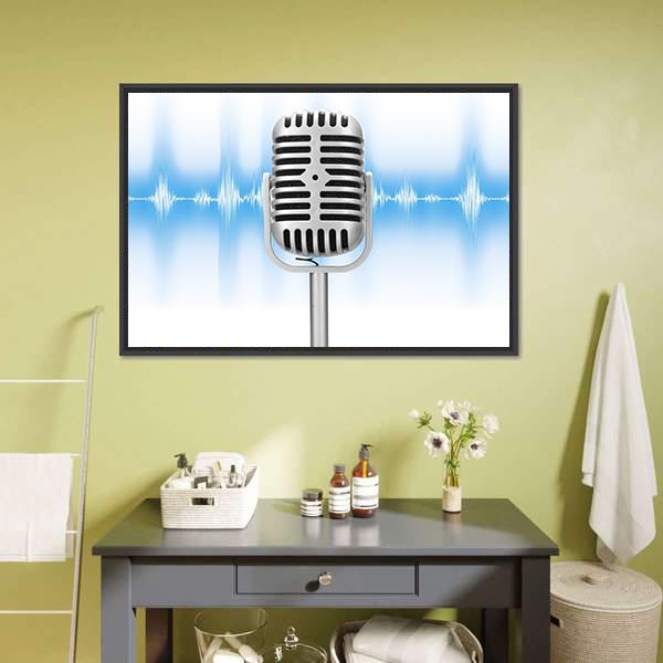Microphone With Audio Wave Canvas Wall Art-3 Horizontal-Gallery Wrap-25" x 16"-Tiaracle