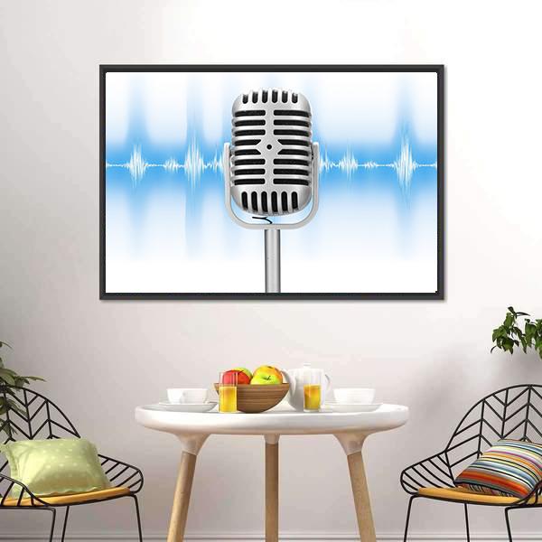 Microphone With Audio Wave Canvas Wall Art-3 Horizontal-Gallery Wrap-25" x 16"-Tiaracle