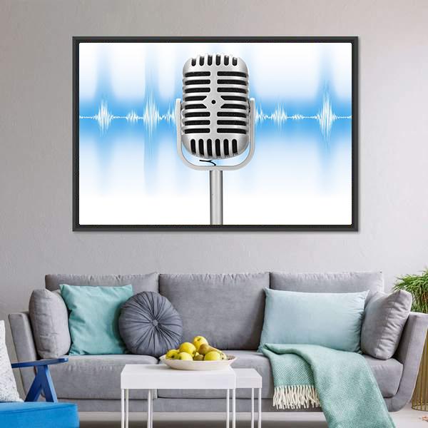 Microphone With Audio Wave Canvas Wall Art-3 Horizontal-Gallery Wrap-25" x 16"-Tiaracle