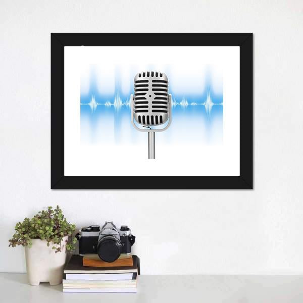 Microphone With Audio Wave Canvas Wall Art-3 Horizontal-Gallery Wrap-25" x 16"-Tiaracle