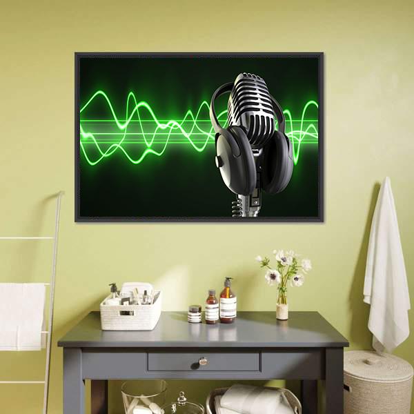 Microphone With Headphones Canvas Wall Art-3 Horizontal-Gallery Wrap-25" x 16"-Tiaracle