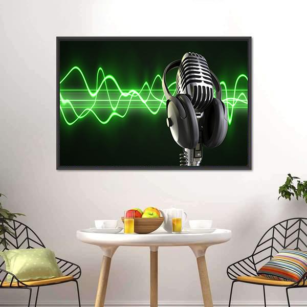 Microphone With Headphones Canvas Wall Art-3 Horizontal-Gallery Wrap-25" x 16"-Tiaracle