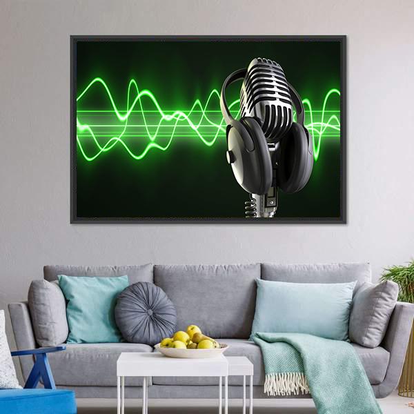Microphone With Headphones Canvas Wall Art-3 Horizontal-Gallery Wrap-25" x 16"-Tiaracle