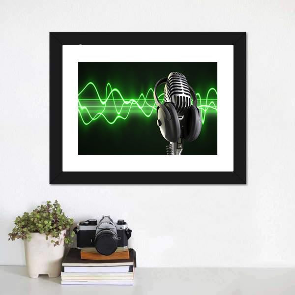 Microphone With Headphones Canvas Wall Art-3 Horizontal-Gallery Wrap-25" x 16"-Tiaracle