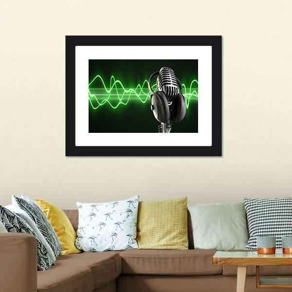 Microphone With Headphones Canvas Wall Art-3 Horizontal-Gallery Wrap-25" x 16"-Tiaracle