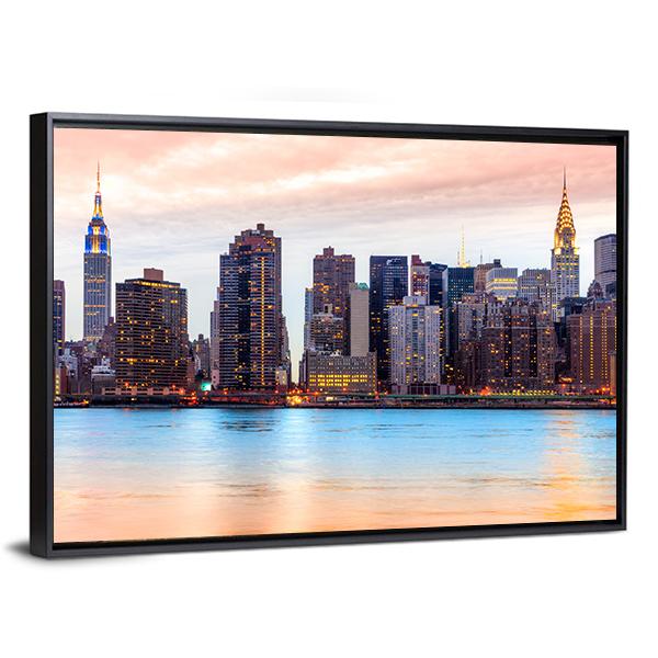 Midtown Manhattan Skyline Canvas Wall Art-3 Horizontal-Gallery Wrap-25" x 16"-Tiaracle