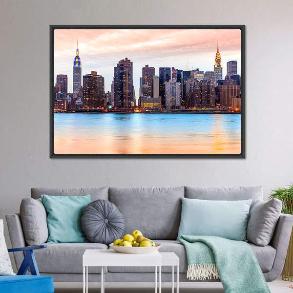 Midtown Manhattan Skyline Canvas Wall Art-3 Horizontal-Gallery Wrap-25" x 16"-Tiaracle