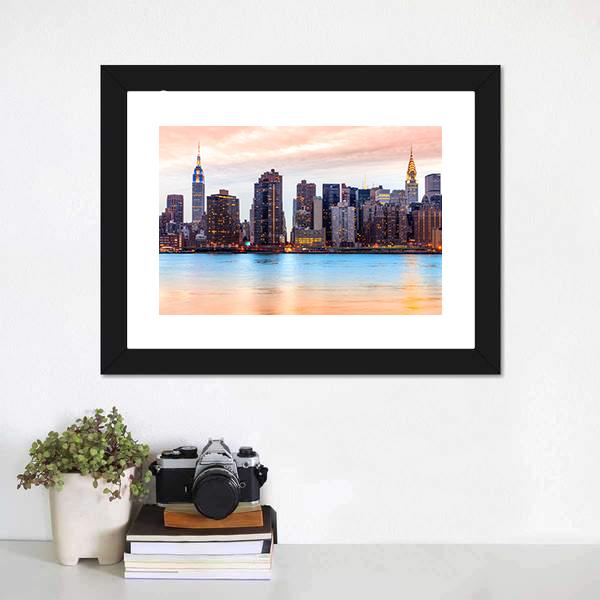 Midtown Manhattan Skyline Canvas Wall Art-3 Horizontal-Gallery Wrap-25" x 16"-Tiaracle